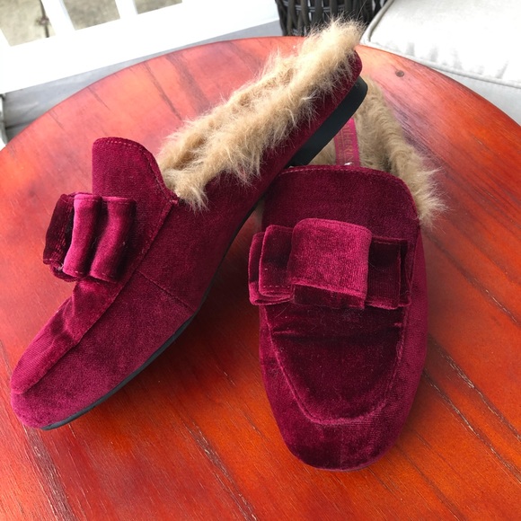 Catherine Malandrino Shoes - Catherine Malandrino Wine Red Velvet Mules Women’s Size 7.5